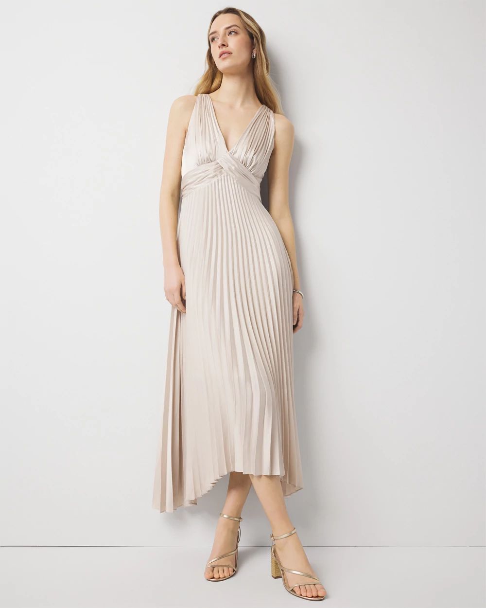 Cotton Sateen Pleated Midi Dress